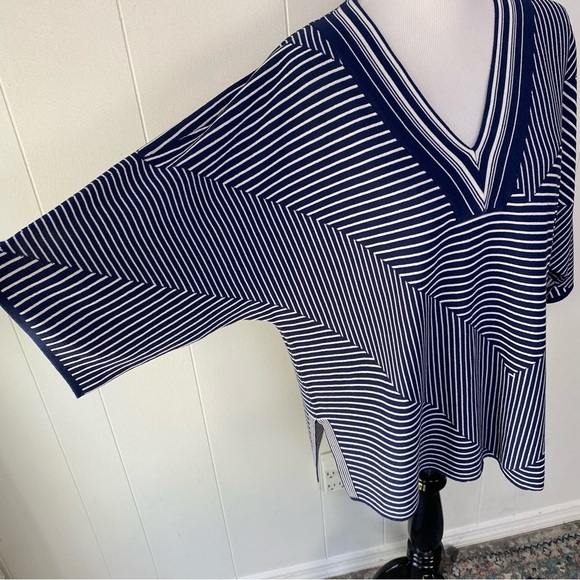 Chicos Women's Navy White Striped Pullover Top Tunic Knit Size Large Sz 3 US XL - Picture 2 of 9